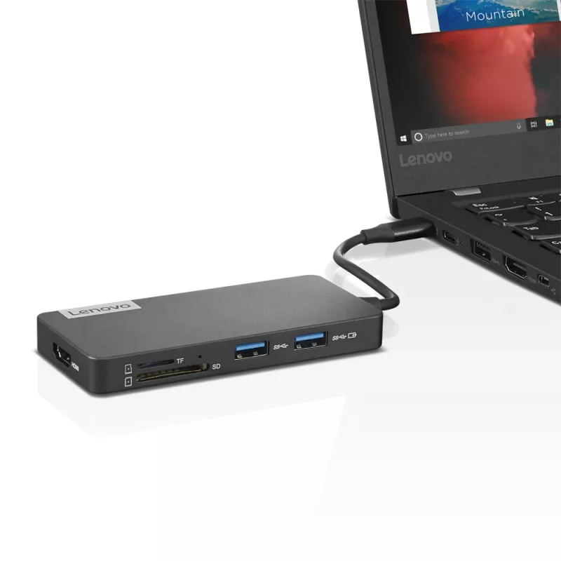 Lenovo GX90T77924 Dockingstation — USB-C-Hub mit HDMI 1.4, 2×USB-A 3.2 Gen1, USB‑2.0, microSD-Kartenleser, grau