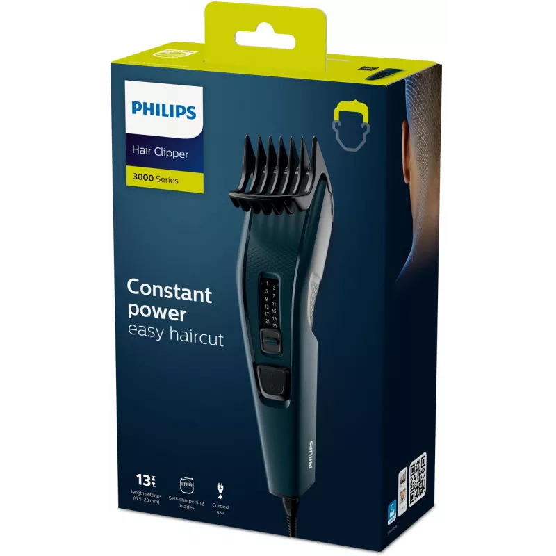 Philips HC3505/15 Hairclipper Series 3000 Haarschneider, kabelgebunden, 13 Längeneinstellungen, 0,5–23 mm, 41 mm breite Klinge, selbstschärfende Edelstahlklingen, Schwarz
