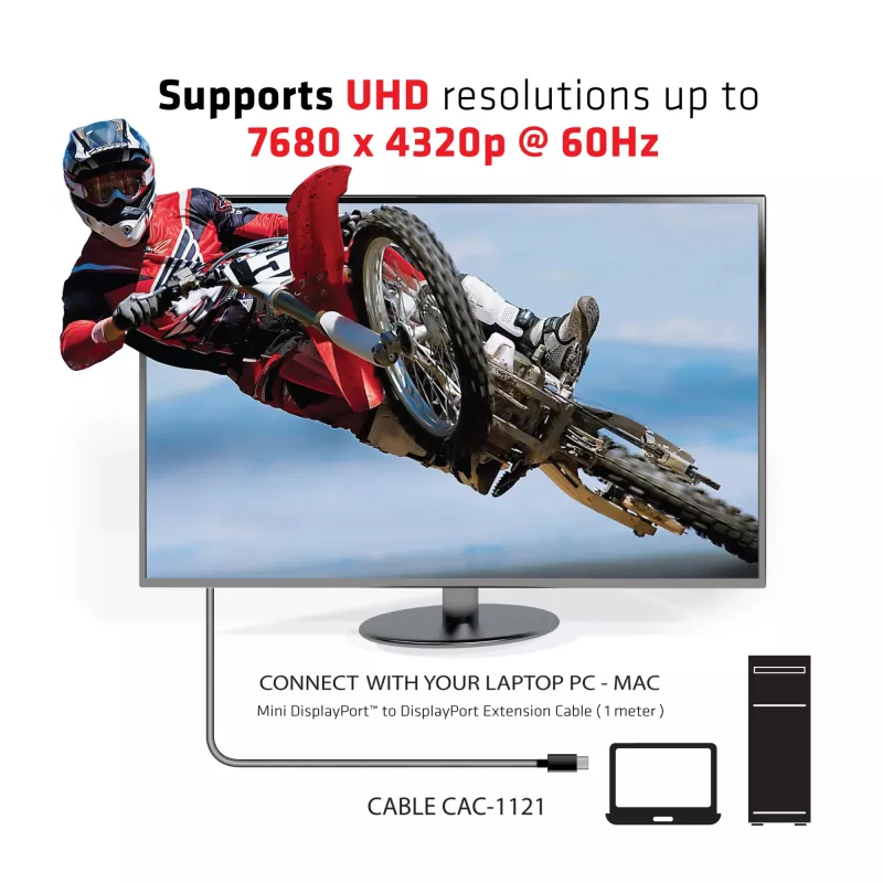 CLUB3D Mini DisplayPort auf DisplayPort 1.4 Verlängerungskabel 8K60Hz DSC1.2 HBR3 HDR M/F 1m/3,28 ft