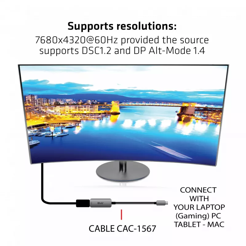 CLUB3D USB Type C zu DisplayPort 1.4 8K60Hz HBR3 Aktivadapter