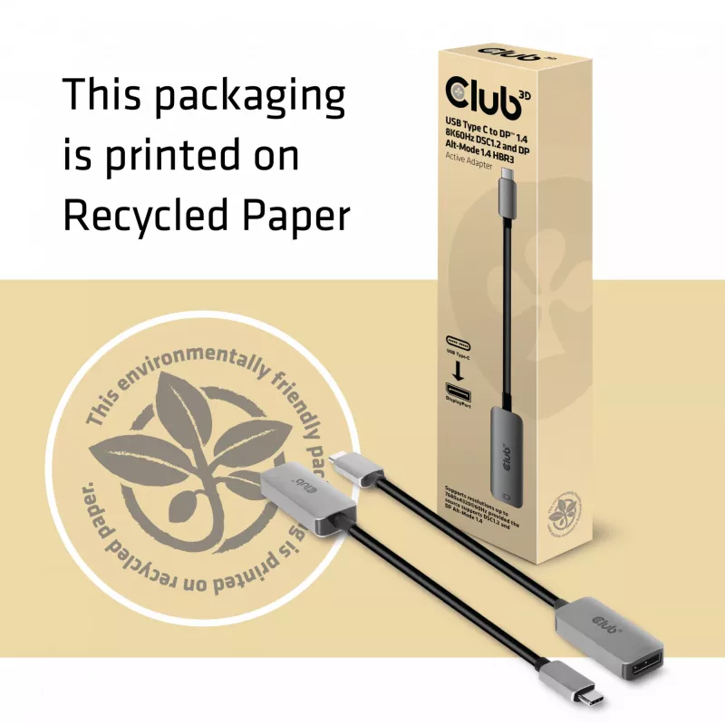 CLUB3D USB Type C zu DisplayPort 1.4 8K60Hz HBR3 Aktivadapter