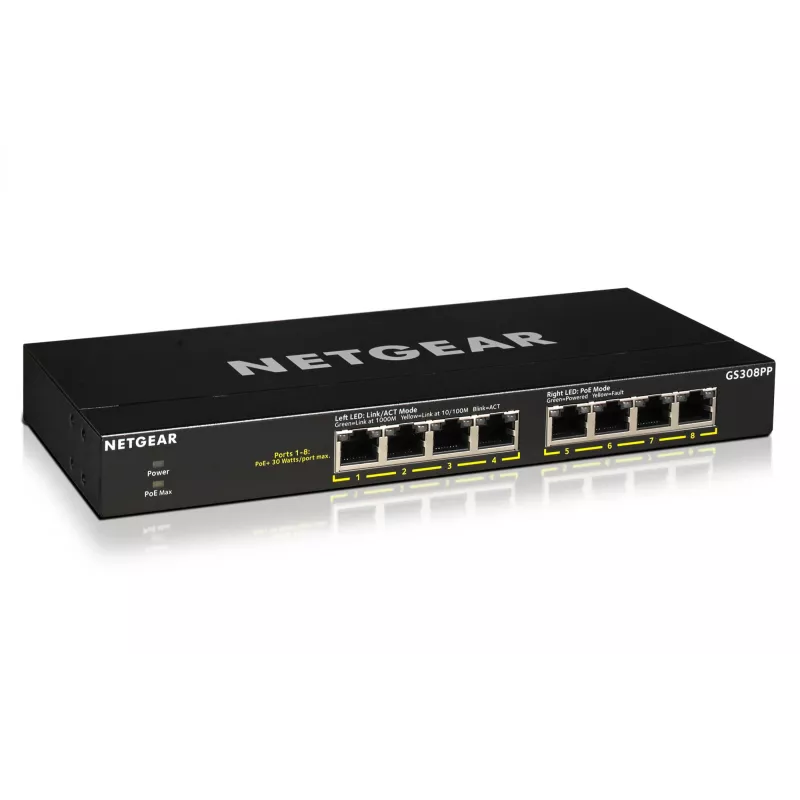 NETGEAR GS308PP Unmanaged Gigabit Ethernet (10/100/1000) Power over Ethernet (PoE) Schwarz