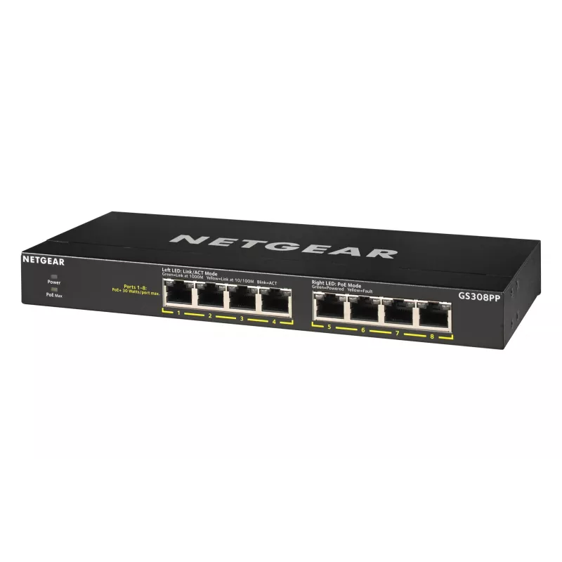 NETGEAR GS308PP Unmanaged Gigabit Ethernet (10/100/1000) Power over Ethernet (PoE) Schwarz