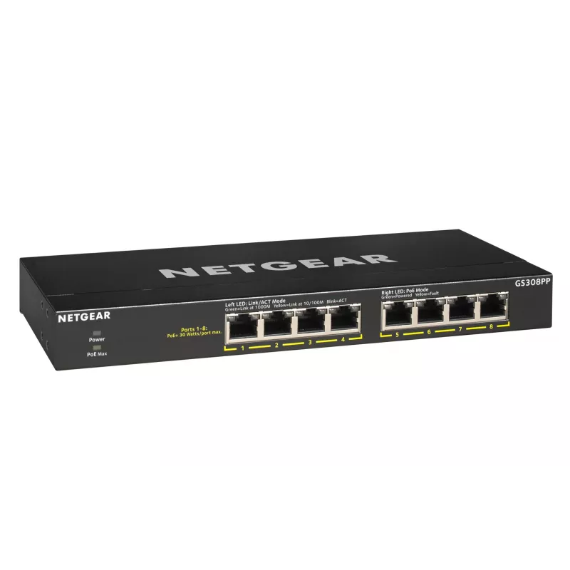 NETGEAR GS308PP Unmanaged Gigabit Ethernet (10/100/1000) Power over Ethernet (PoE) Schwarz