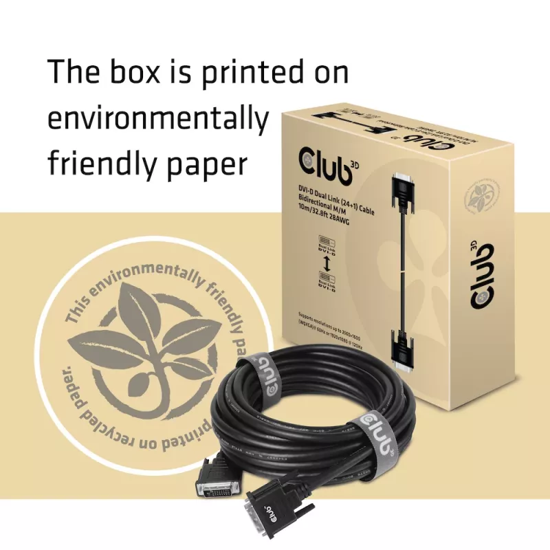 CLUB3D DVI-D Dual Link (24+1) Kabel bidirektional M/M 10m/32,8ft 28AWG
