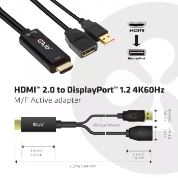 CLUB3D CAC-1331 Videokabel-Adapter 0,25 m HDMI DisplayPort Schwarz