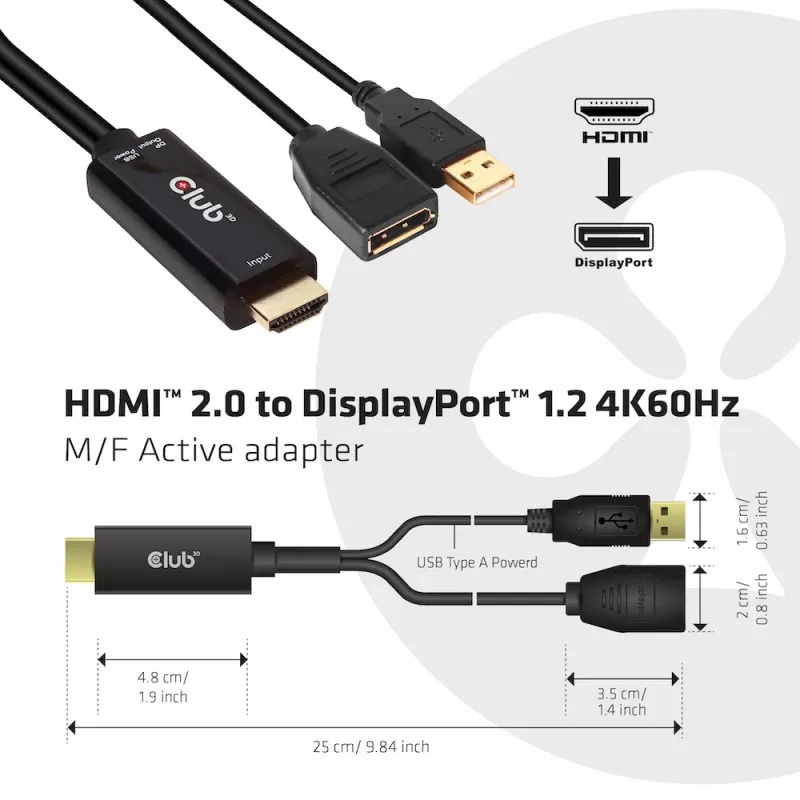CLUB3D CAC-1331 Videokabel-Adapter 0,25 m HDMI DisplayPort Schwarz
