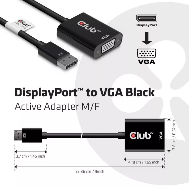 CLUB3D DisplayPort™ zu VGA Schwarz Aktiver Adapter M/F