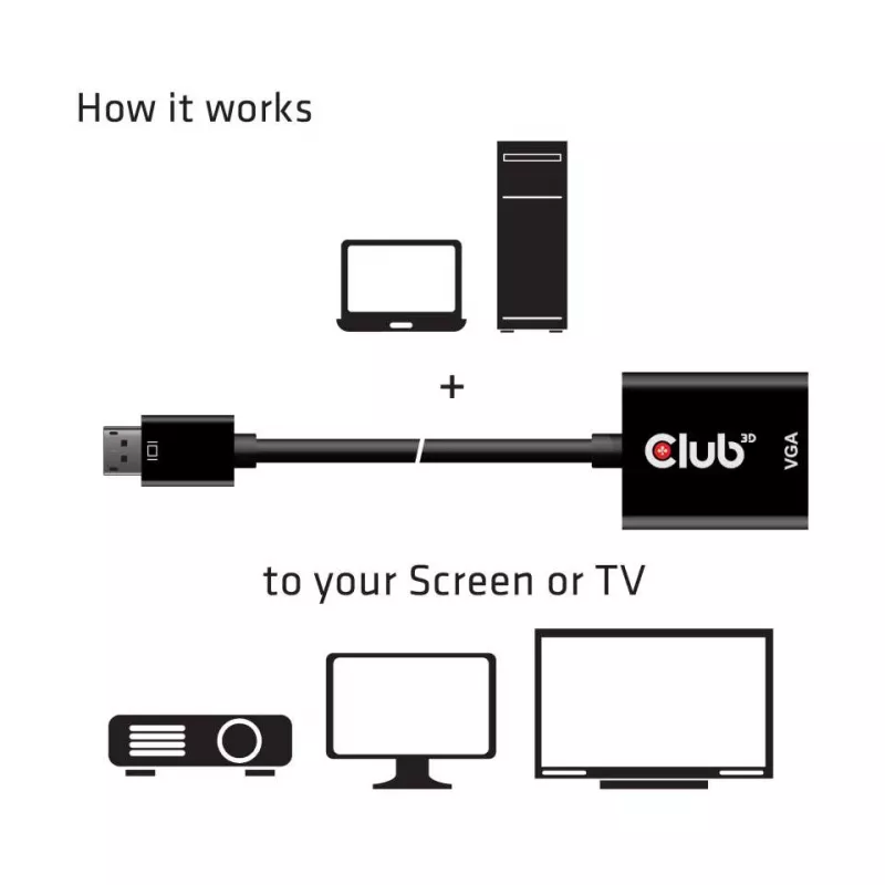 CLUB3D DisplayPort™ zu VGA Schwarz Aktiver Adapter M/F
