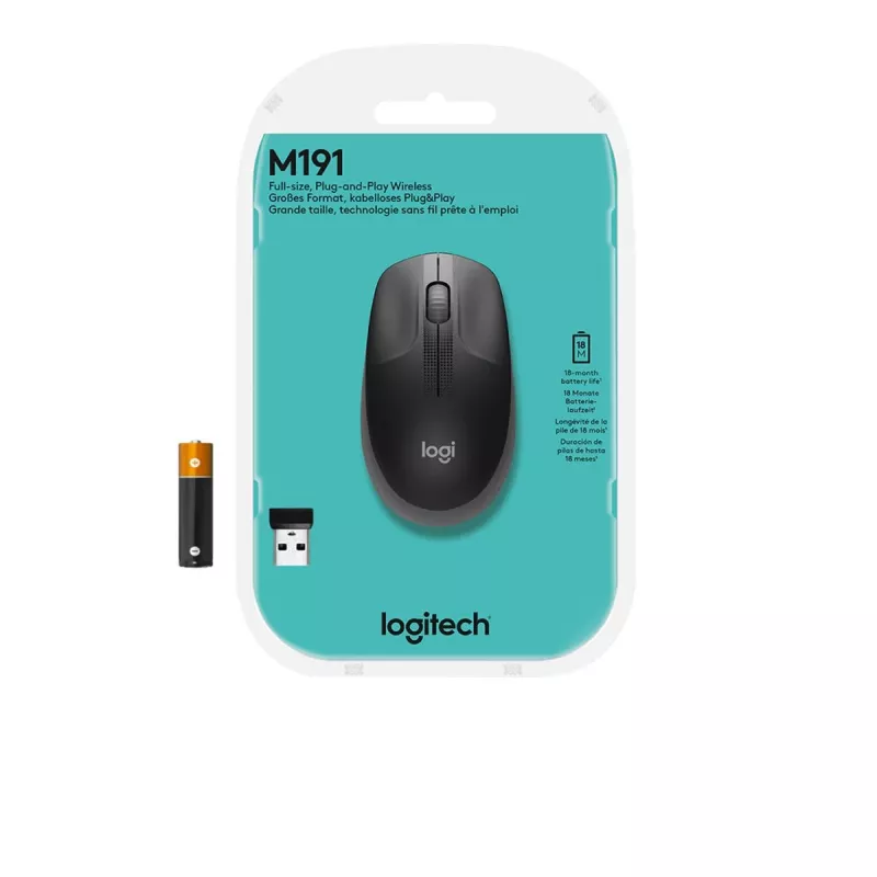 LOGITECH M190 Full-Size kabellose Maus Charcoal