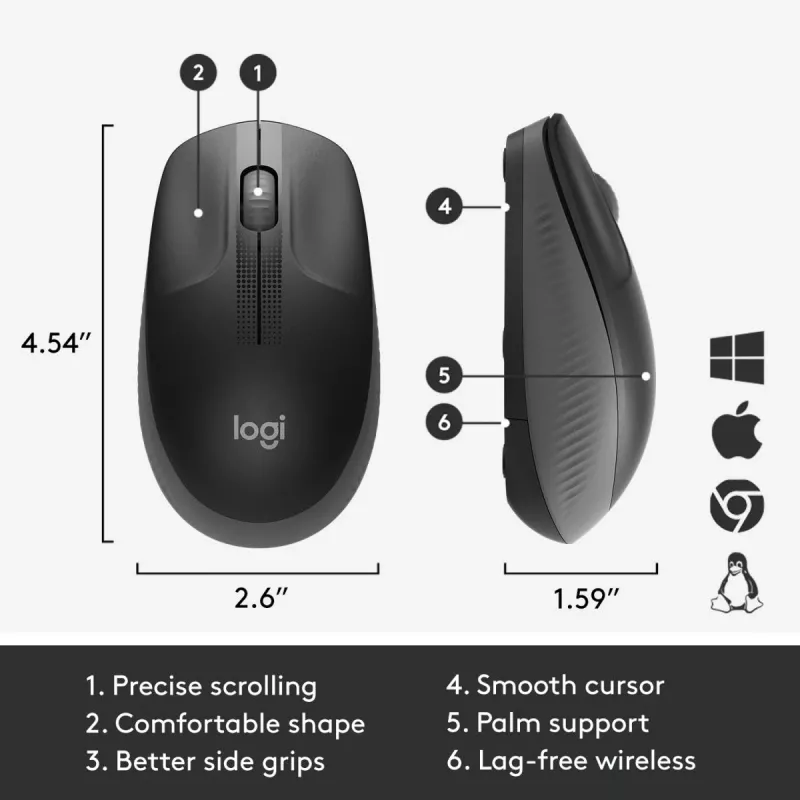 LOGITECH M190 Full-Size kabellose Maus Charcoal