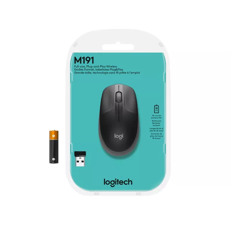 LOGITECH M190 Full-Size Wireless Maus Mitternachtsgrau