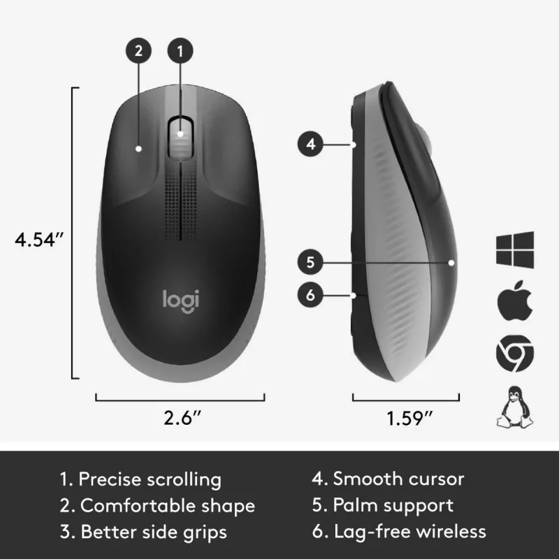 LOGITECH M190 Full-Size Wireless Maus Mitternachtsgrau