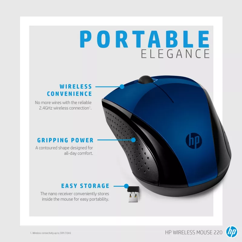 HP Wireless Mouse 220 (Lumiere Blue), beidhändig, RF Wireless, Blau