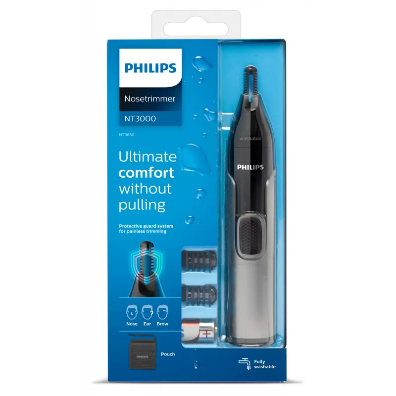 Philips Serie 3000 Nasentrimmer Serie 3000 NT3650/16 waschbarer Nasen-, Ohren- und Augenbrauentrimmer mit 2 Kammaufsätzen