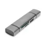 DIGITUS Combo Card Reader Hub (USB-C+USB 3.0) 1x SD, 1x MicroSD, 1x USB 3.0, grau