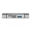 DIGITUS Combo Card Reader Hub (USB-C+USB 3.0) 1x SD, 1x MicroSD, 1x USB 3.0, grau