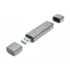 DIGITUS Combo Card Reader Hub (USB-C+USB 3.0) 1x SD, 1x MicroSD, 1x USB 3.0, grau