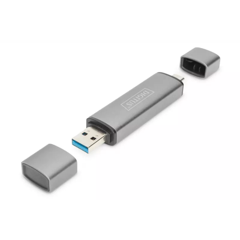 DIGITUS Combo Card Reader Hub (USB-C+USB 3.0) 1x SD, 1x MicroSD, 1x USB 3.0, grau