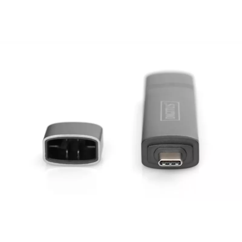 DIGITUS Combo Card Reader Hub (USB-C+USB 3.0) 1x SD, 1x MicroSD, 1x USB 3.0, grau