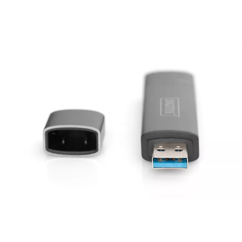 DIGITUS Combo Card Reader Hub (USB-C+USB 3.0) 1x SD, 1x MicroSD, 1x USB 3.0, grau