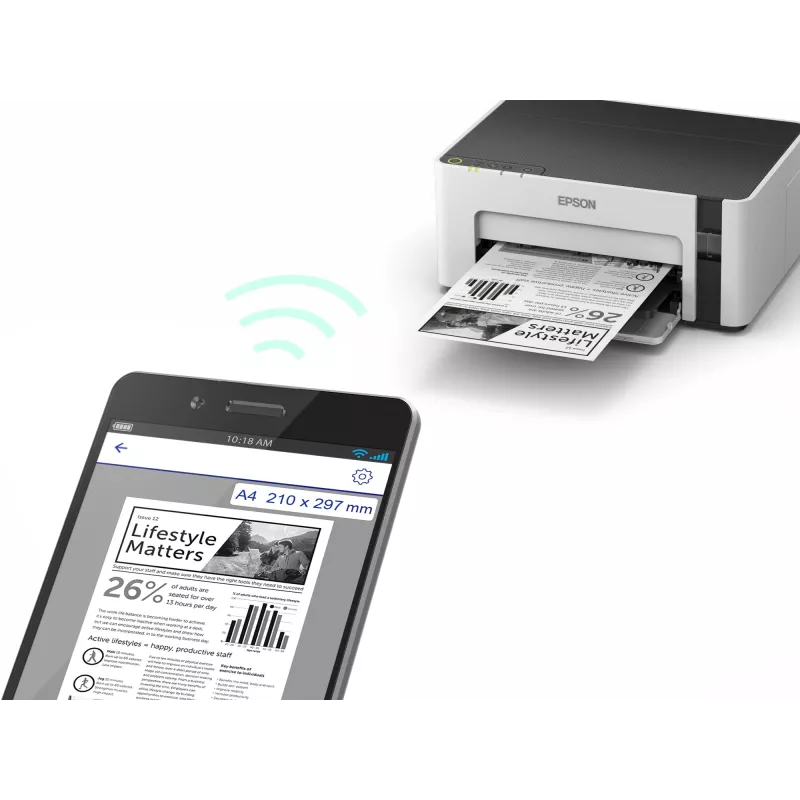 Tintenstrahldrucker Epson EcoTank ET-M1120 — monochrom, A4, 1440x720 DPI, Wi‑Fi, nachfüllbarer Tintentank