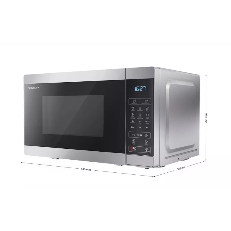 Sharp YC-MG02E-S Mikrowelle Schwarz, Stahl Kombinationsmikrowelle Arbeitsplatte 20 l 800 W