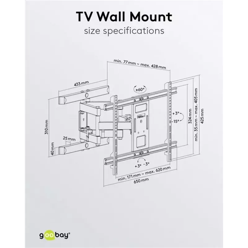 Goobay TV-Wandhalterung Pro FULLMOTION (L) 60 kg 37–70 Zoll