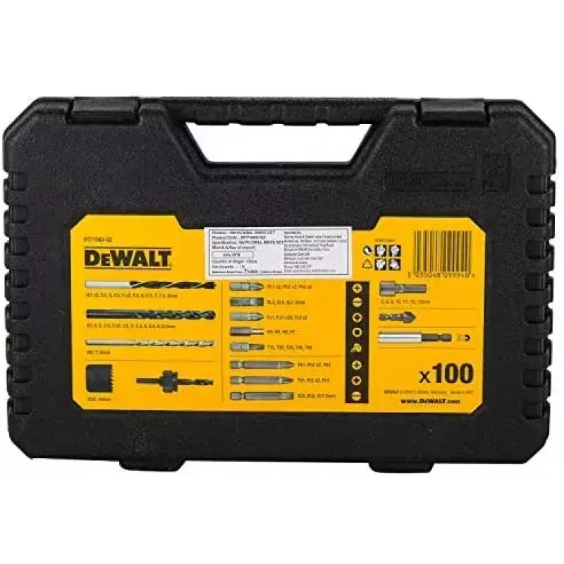 Bohrerset DeWalt DT71563-QZ — 100-tlg. für Metall, inkl. Schraubendreherbits und Tragekoffer