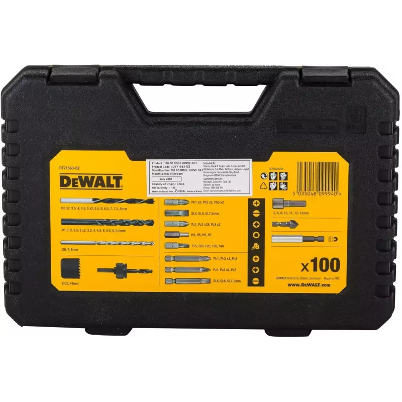 Bohrerset DeWalt DT71563-QZ — 100-tlg. für Metall, inkl. Schraubendreherbits und Tragekoffer