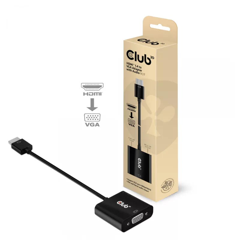 CLUB3D CAC-1302 Videokabeladapter 0,5 m HDMI Typ A (Standard) VGA (D-Sub) Schwarz