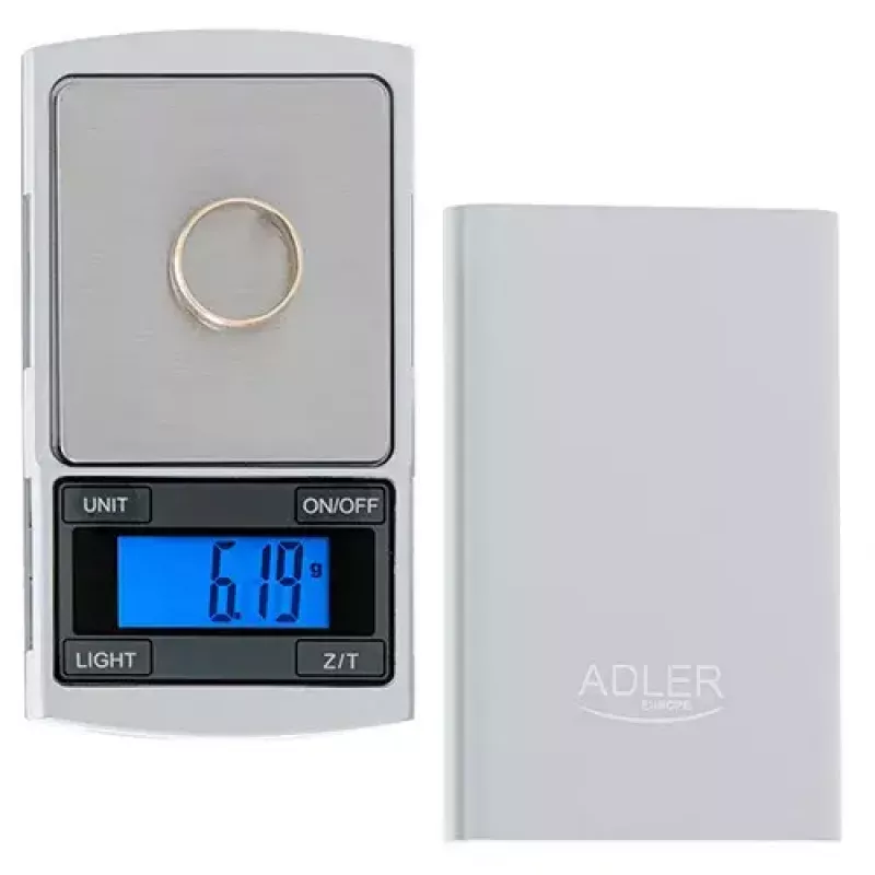 Präzisionswaage Adler AD 3168, 100 g Kapazität, 0.01 g Genauigkeit, silber, tragbar