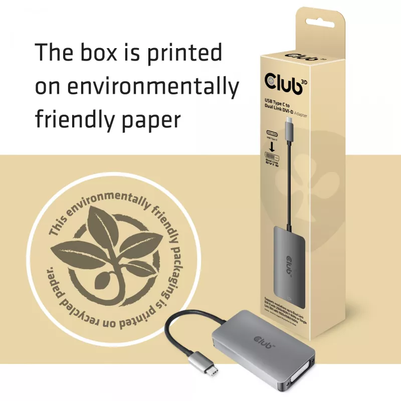CLUB3D USB3.2 Gen1 Type-C zu Dual Link DVI-D HDCP OFF Version aktiver Adapter M/F für Apple Cinema Displays