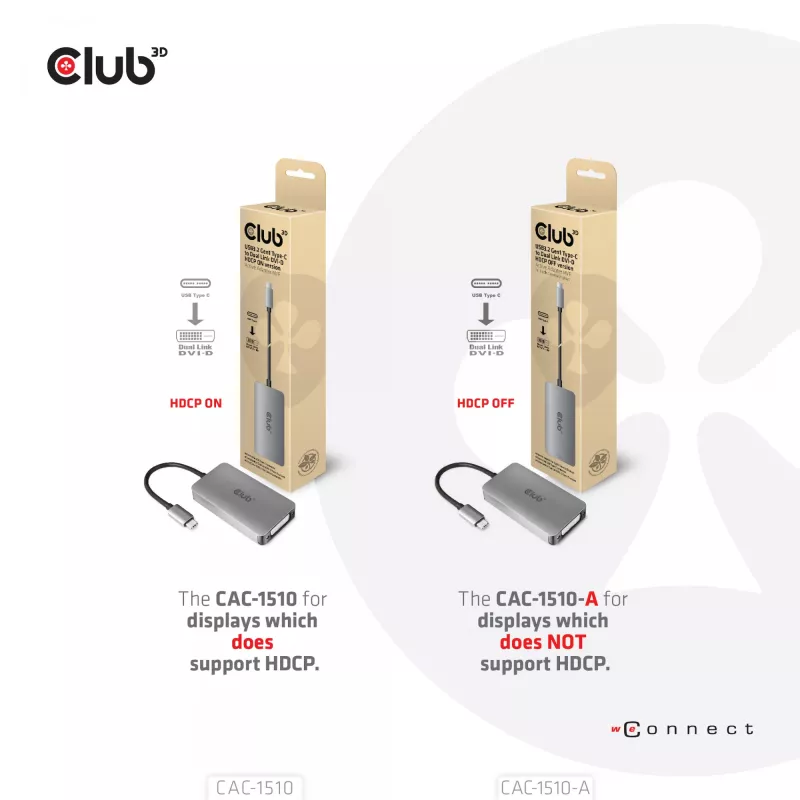 CLUB3D USB3.2 Gen1 Type-C zu Dual Link DVI-D HDCP OFF Version aktiver Adapter M/F für Apple Cinema Displays