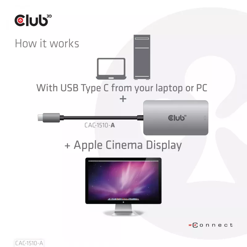 CLUB3D USB3.2 Gen1 Type-C zu Dual Link DVI-D HDCP OFF Version aktiver Adapter M/F für Apple Cinema Displays
