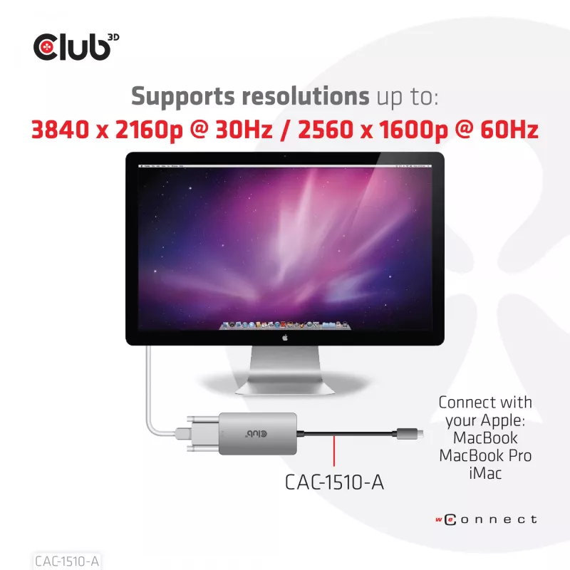CLUB3D USB3.2 Gen1 Type-C zu Dual Link DVI-D HDCP OFF Version aktiver Adapter M/F für Apple Cinema Displays