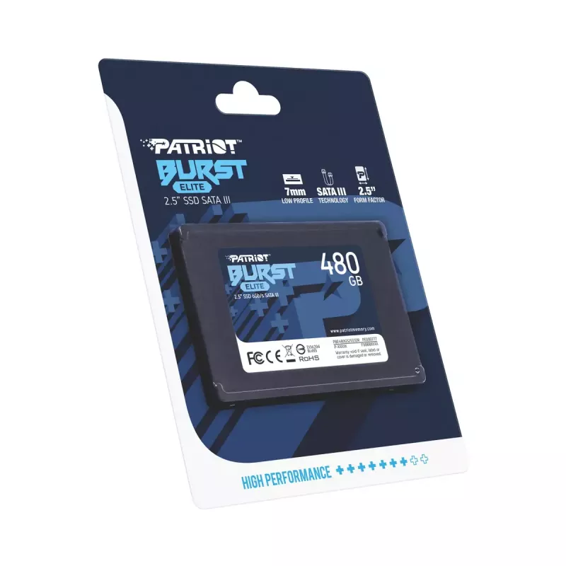 2,5-Zoll-SATA-SSD PATRIOT Burst Elite 480 GB — 450 MB/s Lesen, 320 MB/s Schreiben, 2,5 Zoll SATA III, 7 mm