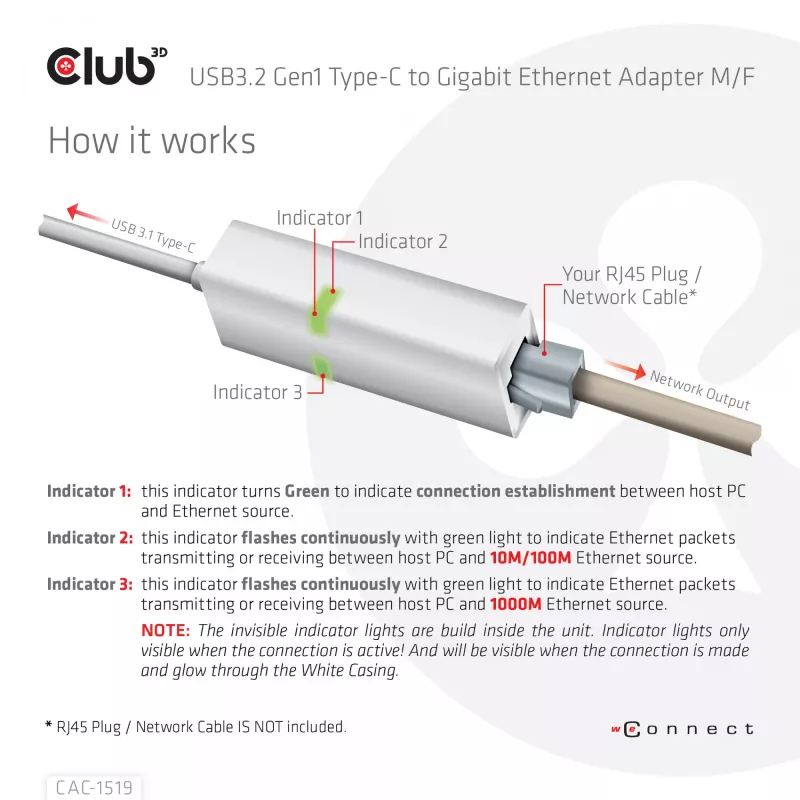 USB3.2 Gen1 Type-C zu Gigabit Ethernet Adapter CLUB3D CAC-1519