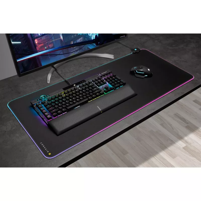 Gaming-Mauspad CORSAIR MM700 RGB — 930×400 mm, 4 mm Dicke, Gummibasis, USB-betriebene LED-Hintergrundbeleuchtung, schwarz