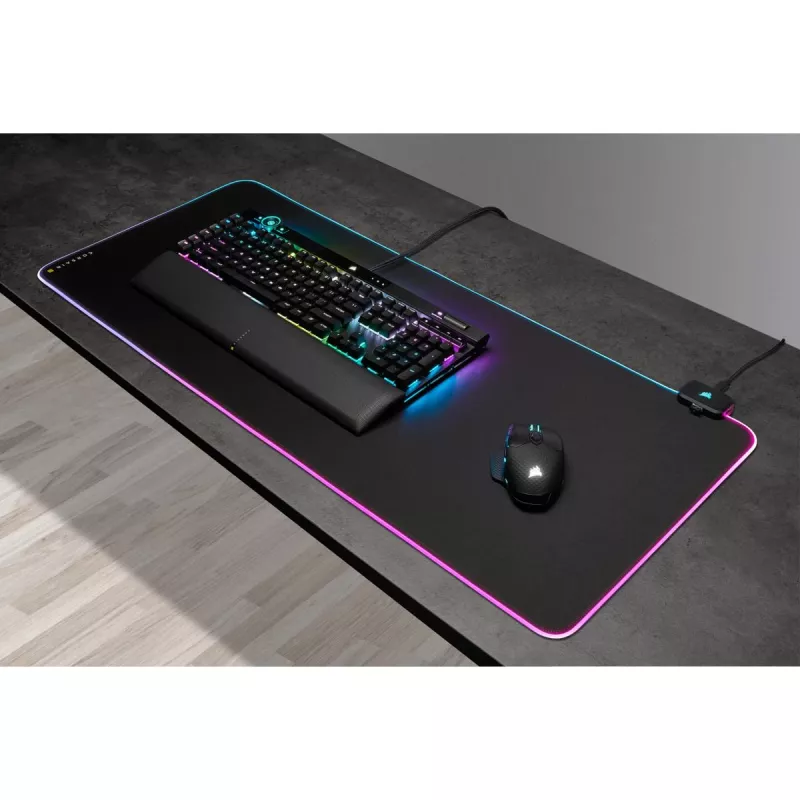 Gaming-Mauspad CORSAIR MM700 RGB — 930×400 mm, 4 mm Dicke, Gummibasis, USB-betriebene LED-Hintergrundbeleuchtung, schwarz