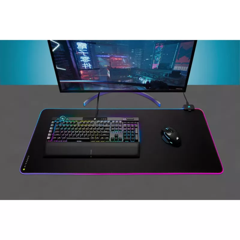Gaming-Mauspad CORSAIR MM700 RGB — 930×400 mm, 4 mm Dicke, Gummibasis, USB-betriebene LED-Hintergrundbeleuchtung, schwarz