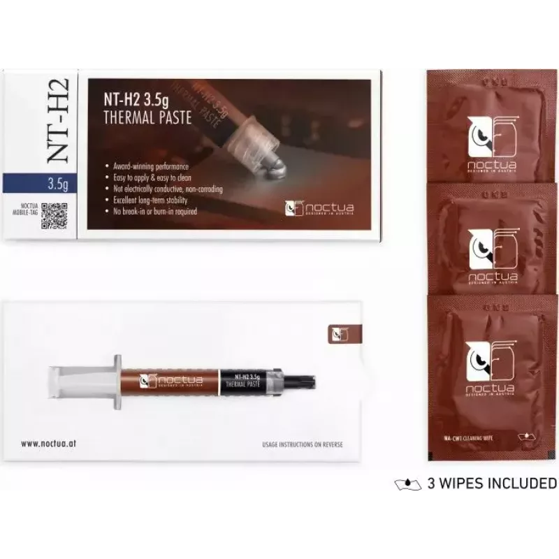 Wärmeleitpaste Noctua NT-H2 Kühlkörperpaste 3,5 g – grau, Betriebstemperatur -50–200 °C, Dichte 2,81 g/cm³, Volumen 1,2 ml