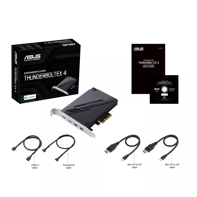 ASUS ThunderboltEX 4 Schnittstellenkarten/-adapter Intern Mini DisplayPort, PCIe, Thunderbolt, USB 2.0, USB 3.2 Gen 2 (3.1 Gen 2)