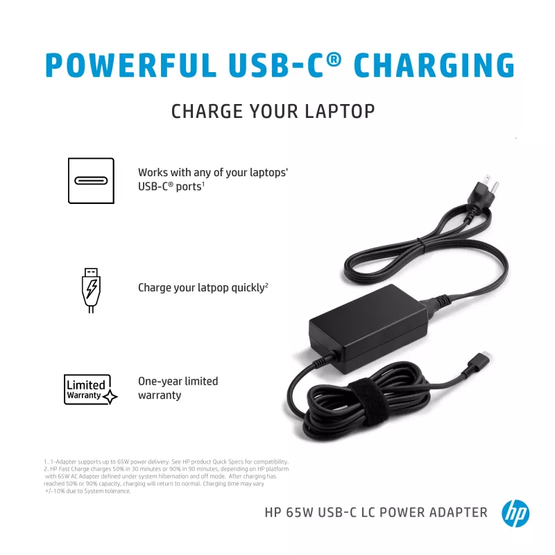 HP 65W USB-C LC Netzteil, Laptop, Innenbereich, 65 W, AC-to-DC, HP, Business