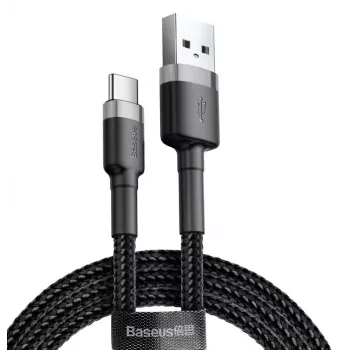 BASEUS geflochtenes Cafule Schnellladekabel - USB Type-A auf Type-C 2A - 3m - Grau/Schwarz (Nylon)