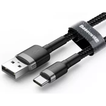 BASEUS geflochtenes Cafule Schnellladekabel - USB Type-A auf Type-C 2A - 3m - Grau/Schwarz (Nylon)