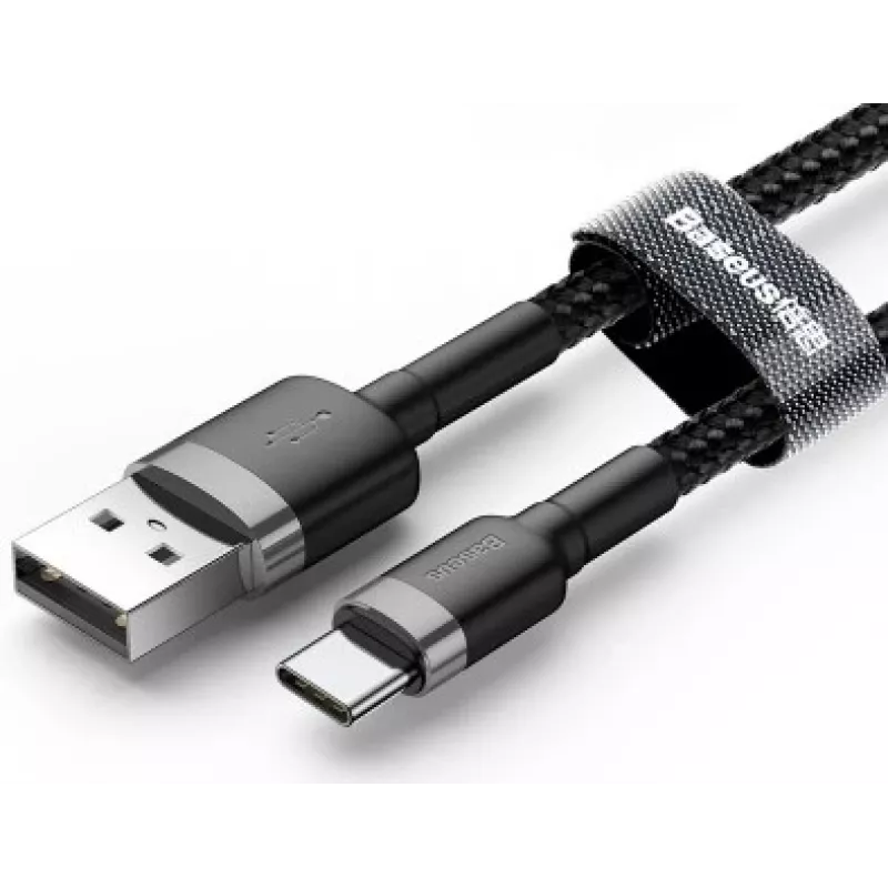 BASEUS geflochtenes Cafule Schnellladekabel - USB Type-A auf Type-C 2A - 3m - Grau/Schwarz (Nylon)