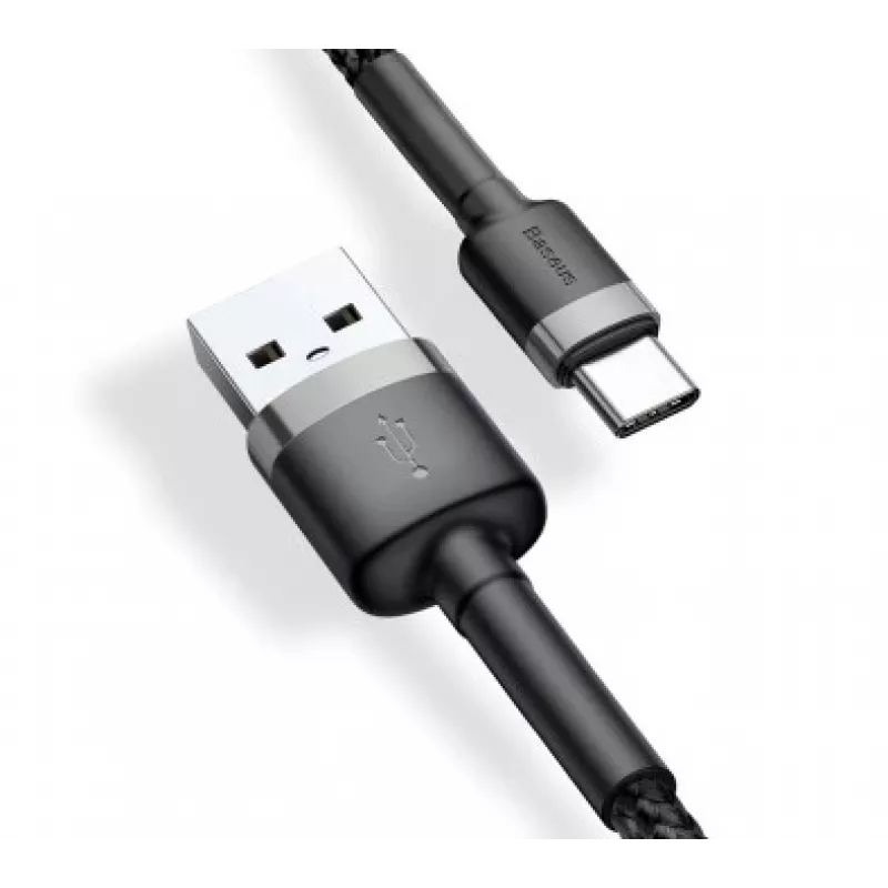 BASEUS geflochtenes Cafule Schnellladekabel - USB Type-A auf Type-C 2A - 3m - Grau/Schwarz (Nylon)