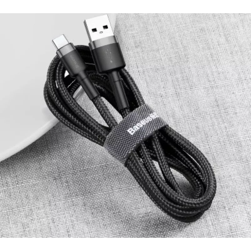 BASEUS geflochtenes Cafule Schnellladekabel - USB Type-A auf Type-C 2A - 3m - Grau/Schwarz (Nylon)