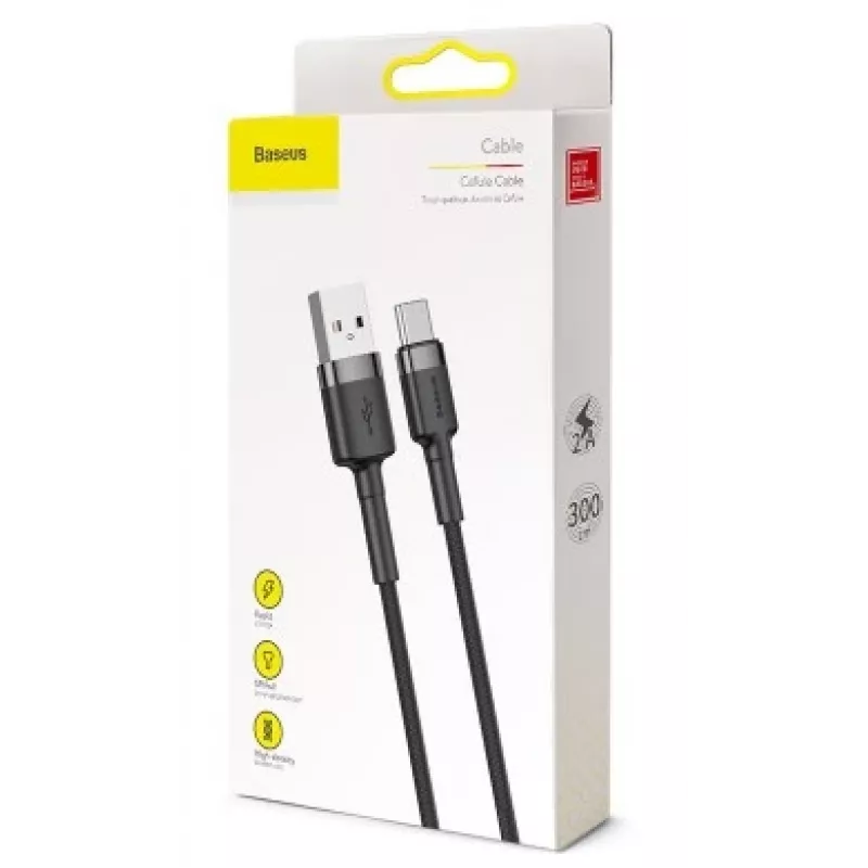 BASEUS geflochtenes Cafule Schnellladekabel - USB Type-A auf Type-C 2A - 3m - Grau/Schwarz (Nylon)